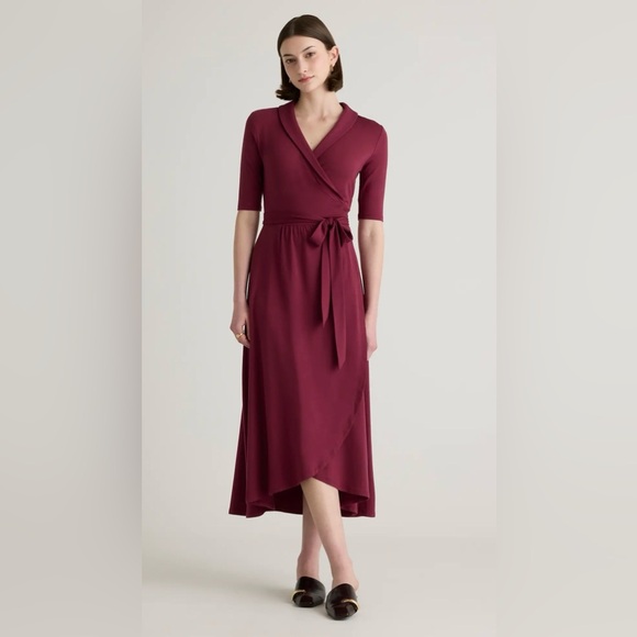Quince Dresses & Skirts - Quince Tencel Jersey Midi Wrap Dress Wine Small NWT